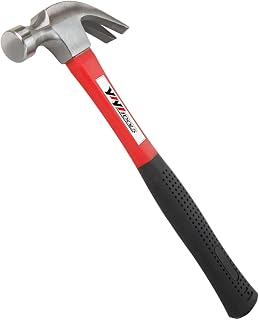 YIYITOOLS 16 oz Claw Hammer with Shock-Absorbing Fiberglass Handle - Forged Steel Head, Red Black (YY-1-003)