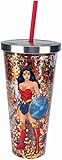 Spoontiques 21305 Wonder Woman Glitter Cup with Straw, Multicolor