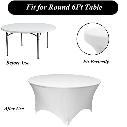 AXIERI 4 Pack 72 Inch White Spandex Round Table Covers - Fitted Round Tablecloths, Stretchable with 4 Foot Pockets Design, Perfect for Parties, Weddings, Baby Showers, Banquets by AXIERI - Used condition - Image 4