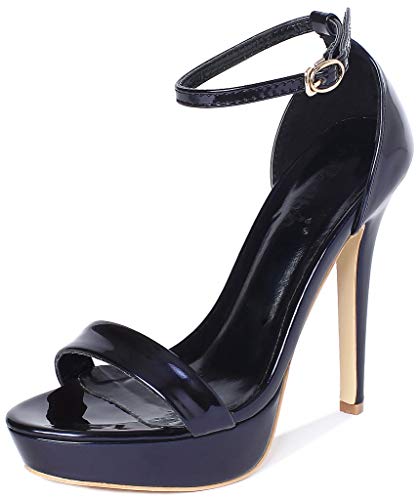 YooPrettyz Women Metallic Ankle Strap Platform High Heels Model Dress Sandals Navy 4