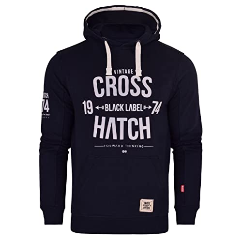 Crosshatch Mens Designer Casual Hooded Fleece Sweatshirt Jacket Overhead Pullover (Navy Blue, M)