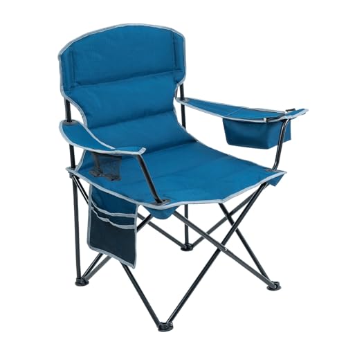 ARMOR CASTLE 2 Pack Padded Camping Folding Chairs for Heavy People Support 400lbs Oversized Outdoor Sports Chair Quad Arm Lawn Chair for Beach Hiking Fishing Spectator with Cup Holder Cooler Bag — view 4