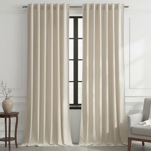 Timeper Cream Beige Velvet Blackout Curtains 52x90 inches, 2Pcs, Back Tab