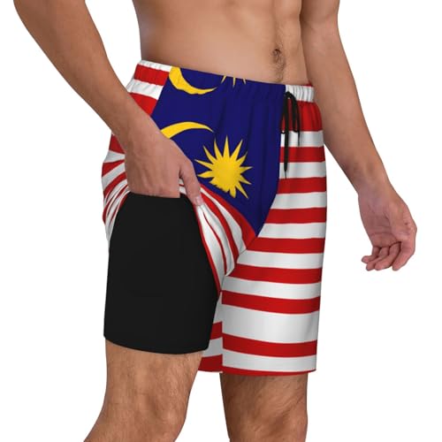 Malaysia Flag Breathable Fit Trends Men's Swim Trunks Board Short with Waist Elastic Band Swimming Trunks3