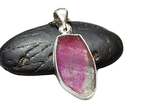 Pink Tourmaline Slice Pendant Silver