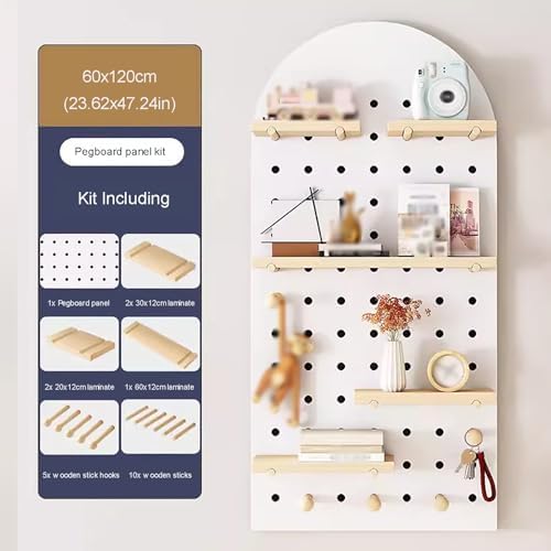Versatile White Wooden Pegboard Shelves Kit - 60x120cm DIY Craft Storage & Display Panels, Ideal Wall Organizer for Home & Office, Perfect for Creative Organization Solutions