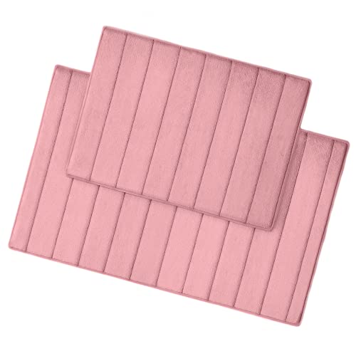 Microdry Quick Dry Memory Foam Bath Mats For Bathroom, Coretex Bathroom Rugs With Griptex Skid Resistant Base, Ultra Absorbent Bath Mats, Fade & Pilling Resistant, 2-Piece Set, 17X24” And 21X34”, Rose #TOP23