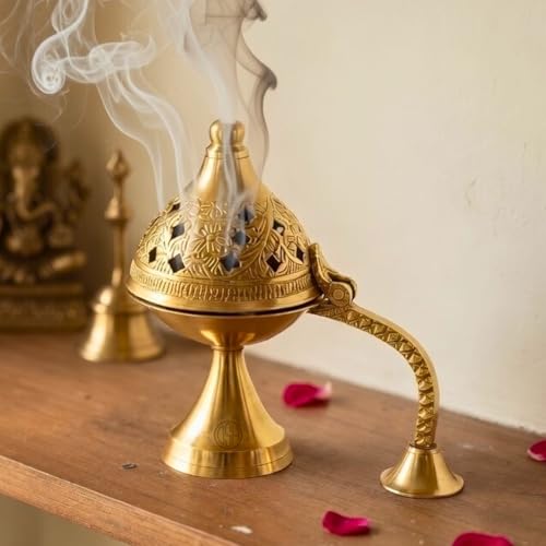 Image of DSH CRAFTING YOUR CURIOSITY Dsh Home Purifying Brass Dhuna Loban Burner Dhooni Dhoop Dani Dhuni Brass Table Dhoop Dani Incense Burner for Loban. (Small)