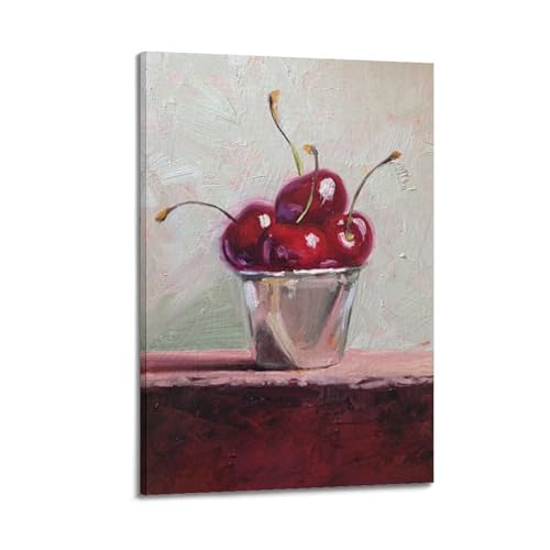 Cerises dans une tasse impression sur toile JIDUHON déco de cuisine