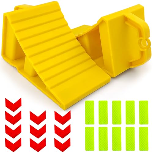 GZcaiyun 2 cuñas de freno con mango, cuñas de rueda de camión para coches, remolques, caravanas, coches, caravanas, con 20 pegatinas reflectantes