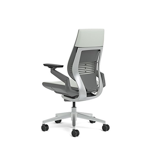 Steelcase Gesture Office Chair - Cogent Connect Nickel Upholstered Wrapped Back Platinum Metallic Frame Low Seat Merle Seat/Back/Arms (Dark/Light) Hard Floor Caster Wheels