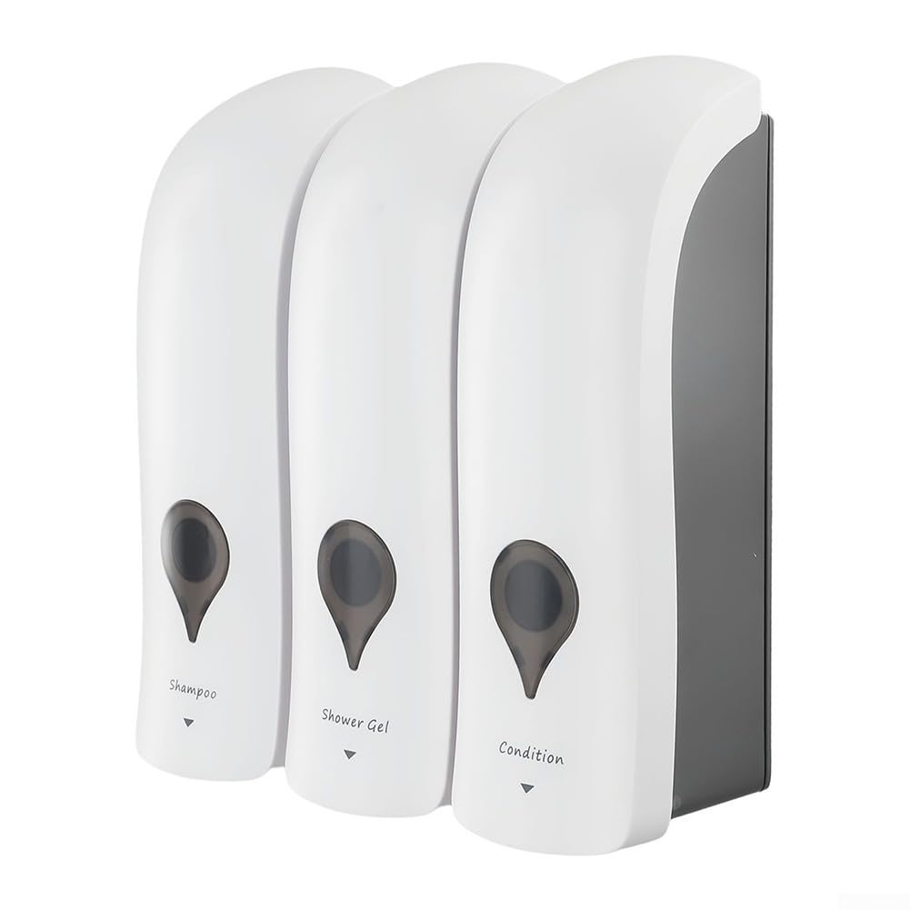 Dispenser automatico da 300 ml per scomparto per bagno (bianco) | 3 scomparti da 300 ml, oro per effetto ottico, materiale ABS, salvaspazio, per bagno e cucina