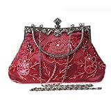 [Vexnar] 結婚式 レディースヴィンテージビーズ刺繍バッグ チョンサム用 ディナーバッグ ハンドメイド エレガントハンドバッグ (ワインレッド)