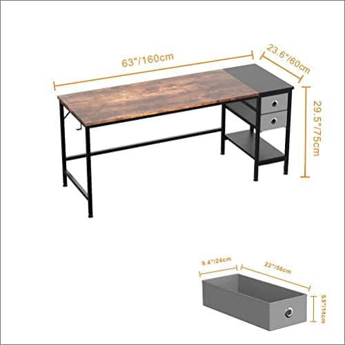 HOMIDEC Computer Desk, Office Work Desk for student and worker, Writing Desk with drawer and Headphone Hook, Laptop Table with shelves, Modern Style Desks for Bedroom, Home, Office(160x60x75cm)