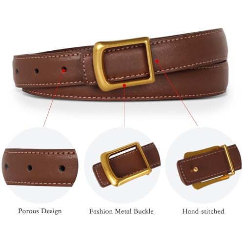 Image of Women's Fashion Classic Metal Buckle Leather Belt with Jeans Dress