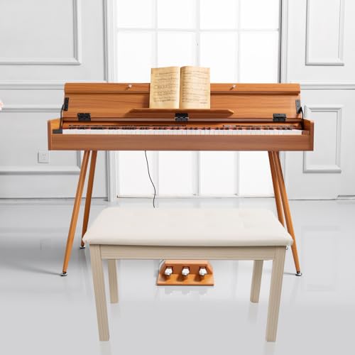 image for UISCOM Duet Piano Bench with Padded Cushion and Storage - Solid Wood K