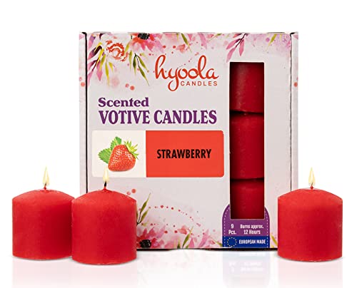 Image of HYOOLA Scented Votive Candles - Strawberry Votive Candles -12 Hour Burn Time - 9 Pack - European Made