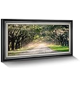 Landscape Canvas Framed Wall Art - Black White Sunset Forest Picture Woodland Painting Nature Tree Scenery Artwork Prints For Bedroom Living Room