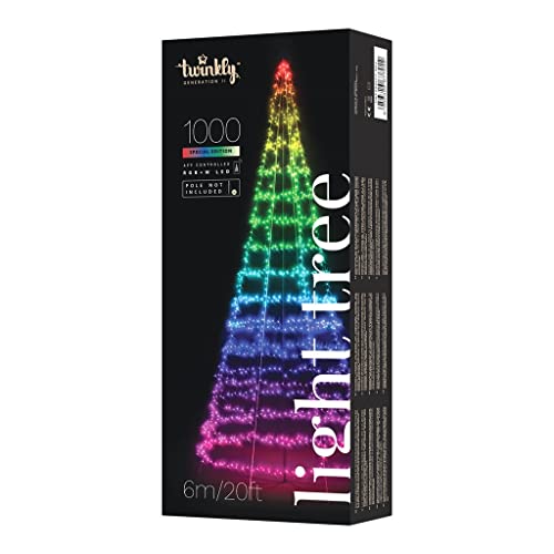 Twinkly Light Tree – App-controlled Flag-pole Christmas Tree with 1000 RGB+W (16 million colors + pure Warm White) LEDs. 20 ft / 6 m, Black. Outdoor smart Christmas lighting decoration