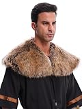 Men's Viking Faux Fur Curved Collar Mantle Shawl Warp Medieval Renaissance Style Cosplay Halloween Warrior Costume Accessory(One Size,Raccoon)