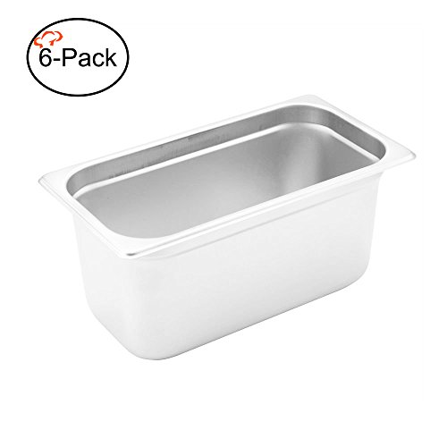 Tiger Chef 6-inch 13 Third Size Stainless Steel Anti-Jam Steam Table Pans 6-Pack