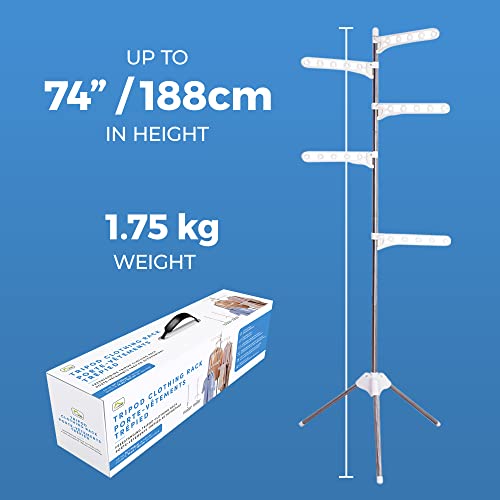 Home Spirit Tripod Clothing Rack, Indoor Clothes Drying Rack For Laundry, Foldable For Storage, Adjustable Height Up To 74", Five Removable Adjustable Hangers, Holds Up To 36 Garments #TOP4