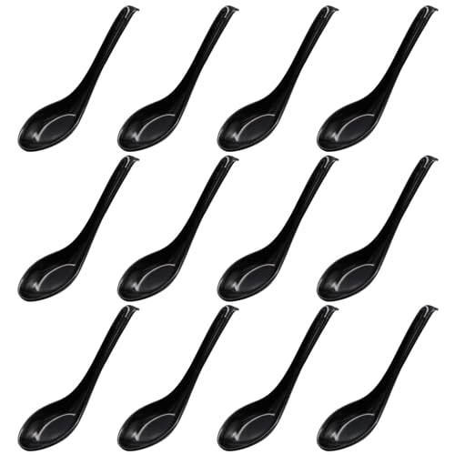 Moicstiy 12 Pcs Soup Spoons Long Handle with Hook, Black