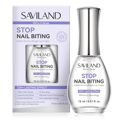 SAVILAND Nail Biting Prevention Extreme Bitter 0.51 oz/15ml: Stop Biting Nail 72H Lasting Nail Biting Treatment& Nails Care Strength Natural Repair for Damaged Nails With Marigold & Aloe Vera