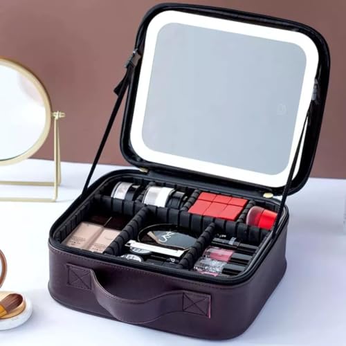 Maleta Maquiagem Necessaire De Couro Com Espelho Led Personalizável - Ledbag bolsa organizadora (Pre