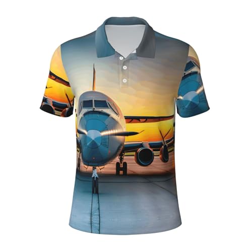 Polo homme voyage et bureau au motif avion coucher du soleil