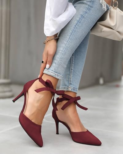 Image of Womens High Heel Pointed Toe Pumps Ankle Tie Classic Office Special Dress Party Shoes