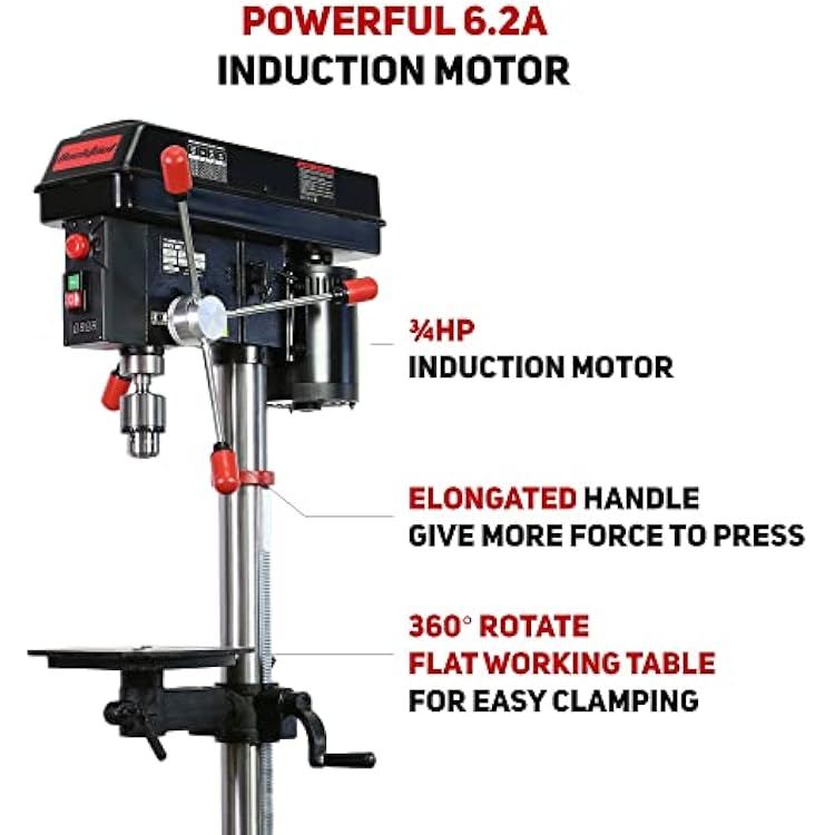 BUCKTOOL 12 INCH 6.2A Professional Bench Drill Press, 3/4HP Powerful Benchtop Drill Press, Variable Speed Drill Press with IIIA Laser and Work Light