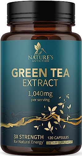 Nature's Green Tea Extract Pills 98% Standardized Egcg 1000Mg - 3X Strength For Natural Energy & Supports Heart Antioxidant Health - Herbal Supplement With Polyphenols, Vegan, Non-Gmo - 120 Capsules #TOP12