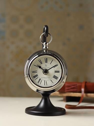 Image of Decor de Maison Brings Handcrafted Seishi Table Clock for KidsRoom, Living Room, Bedroom, Study Table|Classic Non-Ticking Tabletop Battery Operated Analog Desk Clock (Silver)
