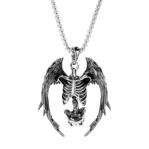 Skull Necklace Punk Skeleton Wings Pendant Choker Goth Halloween Jewelry Gift for Women and Men