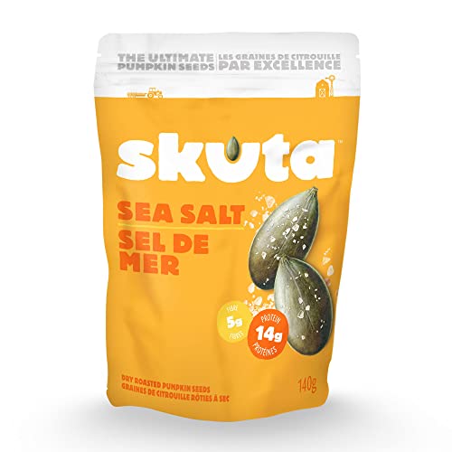 Dry Roasted Pumpkin Seeds with Antioxidants, Made from Raw Pumpkin Seeds, High Fiber and High Protein Keto-Friendly Paleo Snacks, Sea Salt Flavor, Pack of 6 - Skuta Pumpkin