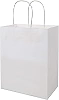 Vista 1 de bagmad Paquete de 100 bolsas de papel kraft blancas medianas resistentes con asas a granel, bolsas de regalo gruesas de 8 x 4.75 x 10 pulgadas