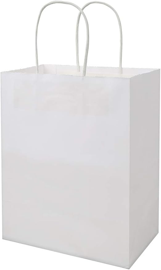 bagmad 100 Pack Sturdy Medium White Kraft Paper Bags with
