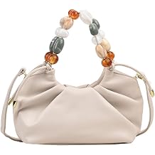 Women Top Handle with Colorful Beads Handbag Classic Soft Vegan Leather with Detachable Shoulder Strap Small