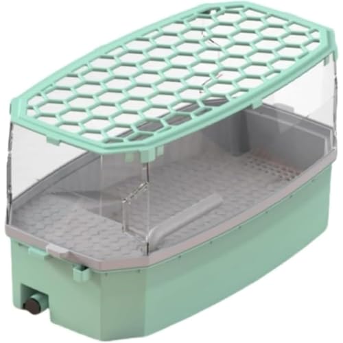 亀用 ZAZY 水槽 蓋付き プラスチック 飼育ケース アクリル ケージ ボックス 観察 排水孔 階段 エサ皿 滑り止め 休憩プラットフォーム 脱出防止 槽 爬虫類 両生類用 楽園 (みどり,M)