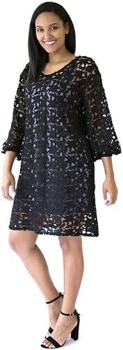 Aria Handmade Black/Purple -Above The Knee Crochet Knit 3/4 Sleeve Pull-On Dress 2 Piece (Medium)