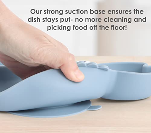 Rocced [Upgraded] Suction Plates For Baby, Silicone Plates With Suction Divided, Baby Spoon Fork Set For Toddler Baby Dishes Kids Plates And Utensils-Crab Dark Blue #TOP4