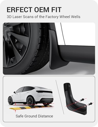 Image of BASENOR 2026 2025 Tesla Model Y Juniper Mud Flaps Splash Guards [No Drilling No Tape] All-Weather Mud Guard, Tire Protector Mudflaps for Model Y Juniper 2025 2026