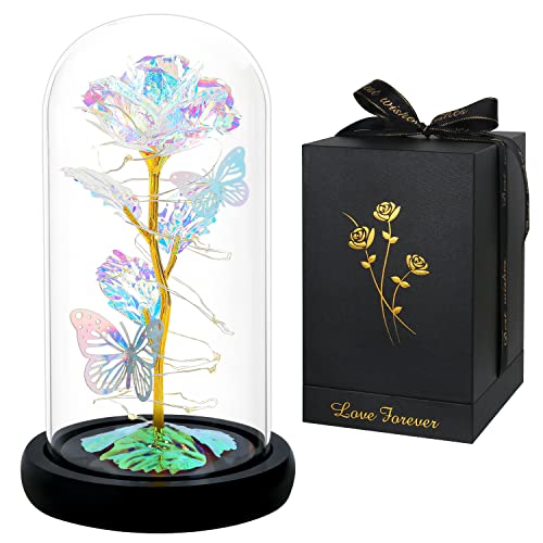 Mothers Day Rose Gifts For Mom, Romantic Birthday Gifts For Women,Glass Rose Flower Gifts From Daughter,Colorful Artificial Flower Rose Gifts For Her,Unique Gifts For Women,Girlfriend,Anniversary #TOP1