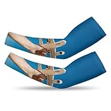 Mangas de compresión para brazos de enfriamiento con protección solar, mangas deportivas Bethel a cuadros para hombres y mujeres al aire libre golf, Blue Skies White Airplanes, XX-Large