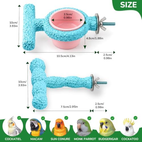 2 Pcs Bird Beak Grinding Stone with Food Bowl, T-Shaped Parrot Perch — 사진 2