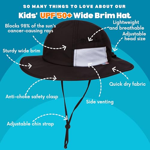 SwimZip Wide Brim Sun Hat | UPF 50+ Protection for Baby, Toddler, and Kids Black