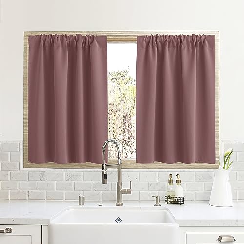 RYB HOME Small Window Curtains for Kitchen, Thermal Insulated Privacy Shades for Bedroom Basement Bathroom Door Half Window Tiers, Width 34 x Length 36 inch, 2 Panels, Dusty Rose