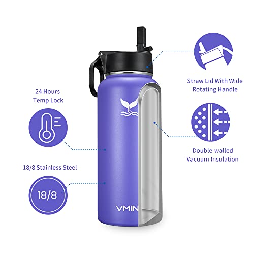 Vmini Color of 2022-Very Peri, Water Bottle with New Wide Handle Straw Lid, Wide Mouth Vacuum Insulated 18/8 Stainless Steel, 32 oz