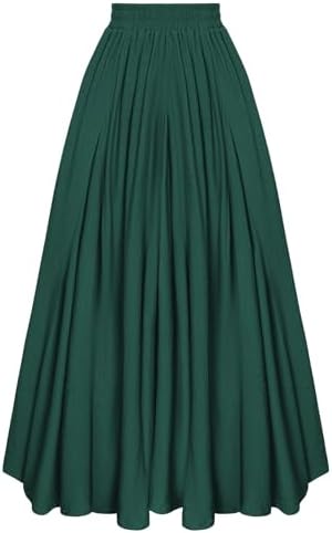 SCARLET DARKNESS Damen Mittelalter Maxirock Elastische Taille Lang Rock | Flowy A-Linie, Hohe Taille, Mit Taschen und Futter, Maxi Swing Rock, Vintage, Elegant, Cottagecore, Festli